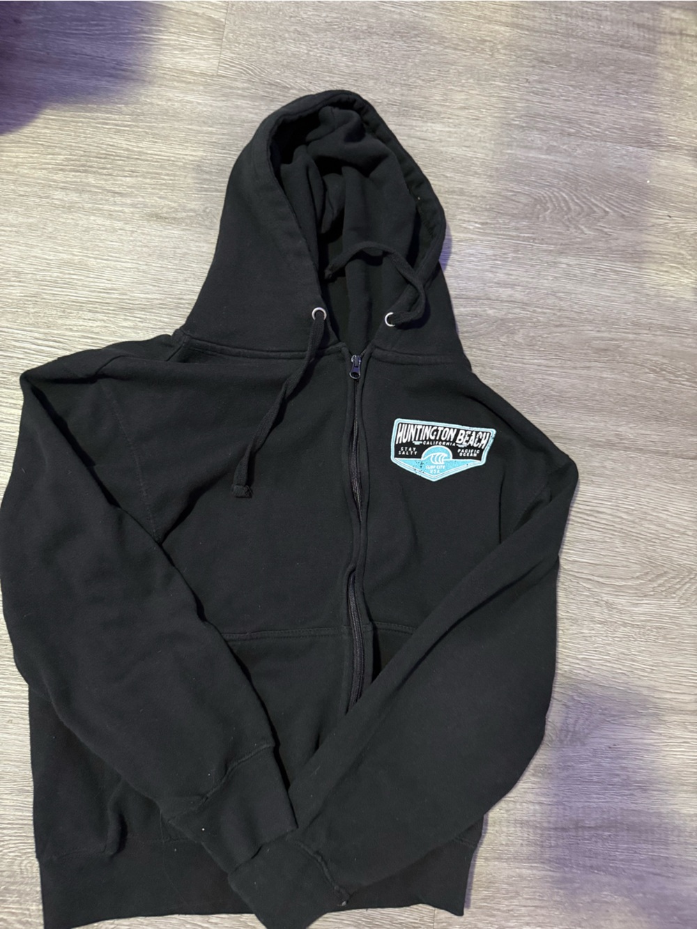 Black Zip-Up Hoodie with Patch Detail
